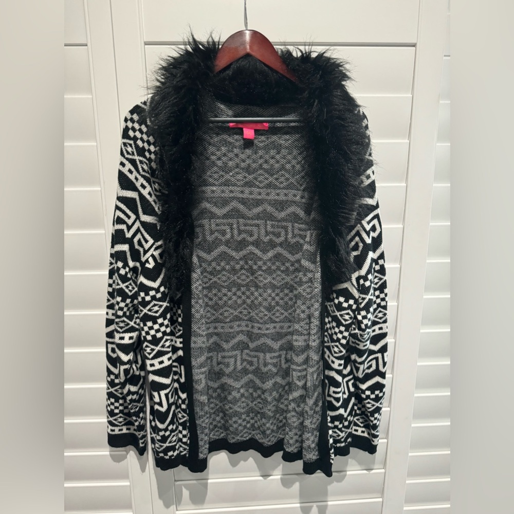 MACY'S REBELLIOUS ONE Faux Fur Collar Sweater Cardigan Jacket, Sz 3X BK